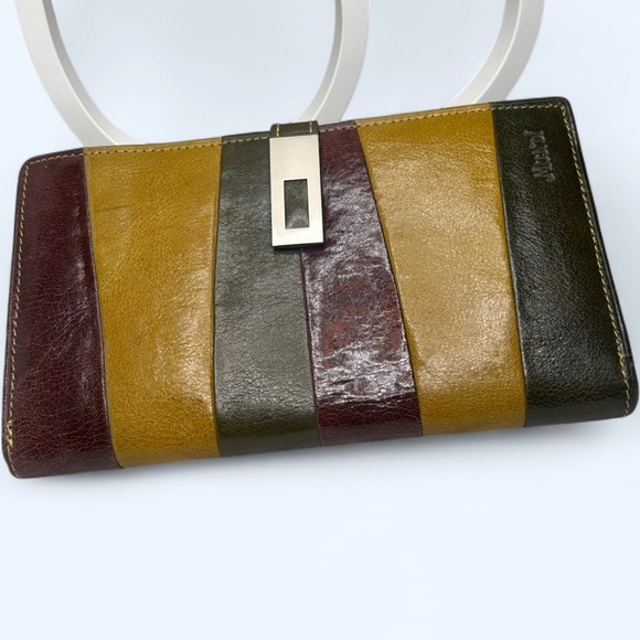 Mundi Vintage Patchwork Leather Trifold Wallet | Earth Tone Colorblock - Picture 2 of 6